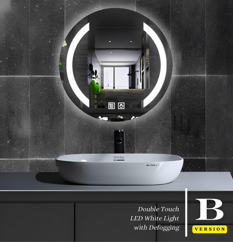 SMART MIRROR In-light Round Cut | LED lights with Defogging, and Time Display