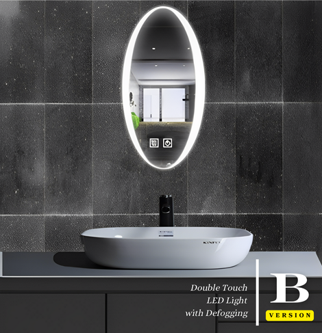 SMART MIRROR Out-light Oval | LED lights with Defogging, and Time Display
