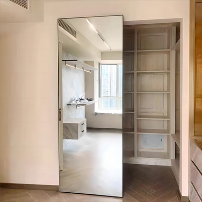 Bathroom mirror sliding door without guide rail design