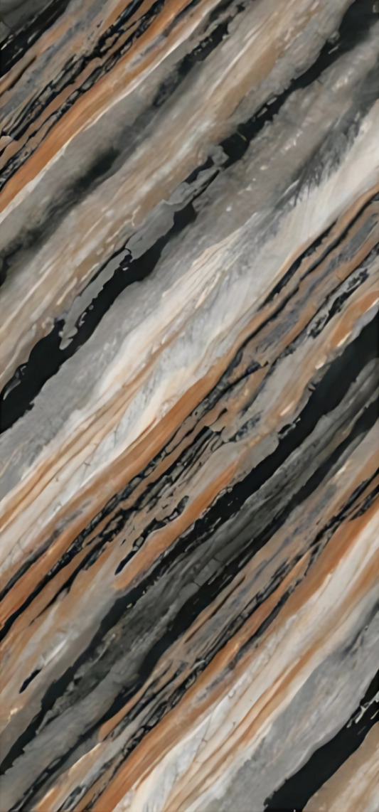 Full Body Sintered Stone Slab - " MT3008PF FANTASY STONE" Gray, Black, Orange